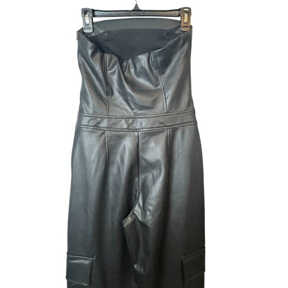 2/$30 ZARA Small High-Waisted Faux Leather Halter Bib Overalls Cargo Style - Picture 9 of 16